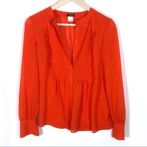 0 J. Crew Orange Bib Button Up Sheer Blouse